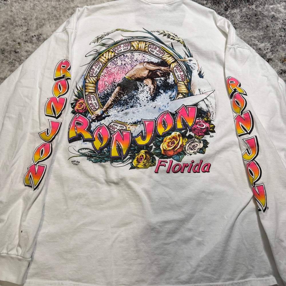 Vtg 1989 Ron Jon‎ Surf Shop Florida Long Sleeve T-Shirt Mens 2XL